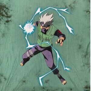 NARUTO Shippuden Collection Kakashi Hatake Green Black Dye T-Shirt sz L Anime